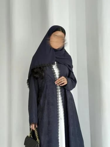 عباية كريب كحلي بترولي مموج مع كلفة