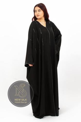 N25 | Abaya Beshit fabric Nada with crystal embroidery and black piping edges