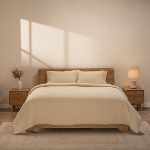 طقم مفرش الاحلام السعيدة - قطن موسلين - بيج