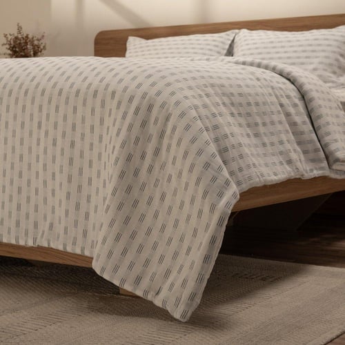 طقم سرير الاحلام السعيدة - قطن مطرز - أبيض / أزرق