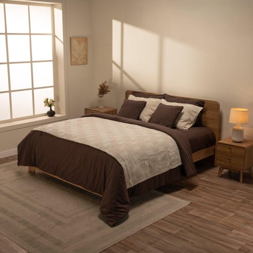 طقم سرير الاحلام السعيدة - قطن محبوك -أبيض كريمي -...