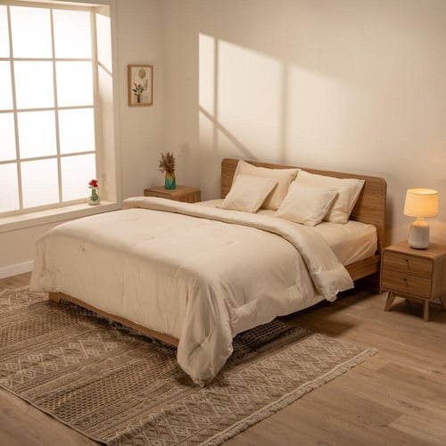 طقم سرير الاحلام السعيدة - قطن ساتين - بيج-king