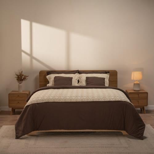 طقم سرير الاحلام السعيدة - قطن محبوك - أبيض وبيج -...