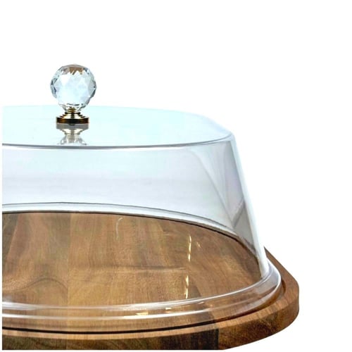 صينية تقديم خشبية بغطاء أكريليك ومقبض كريستالي