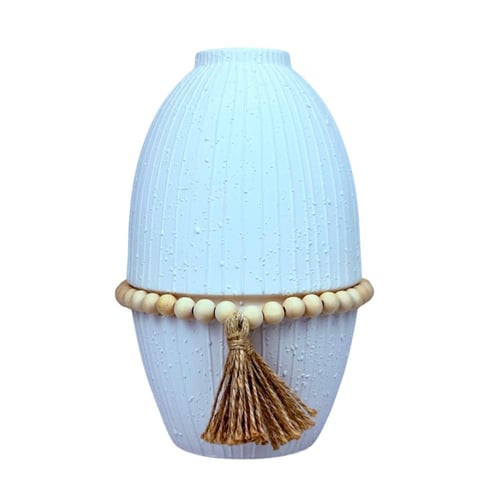 فازة ديكور سيراميكية بتفاصيل خشبية