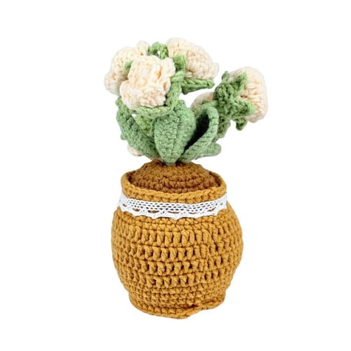 مزهرية كروشيه بزهور وردية