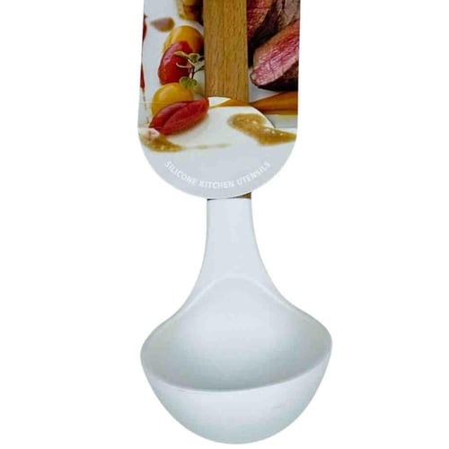 ملعقة شوربة سيليكون غير لاصقة بمقبض خشبي (قطعة وحد...