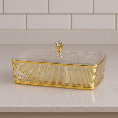 صحن تقديم فاخر بزخرفة ذهبية ومقبض كريستالي – 6 أقس...