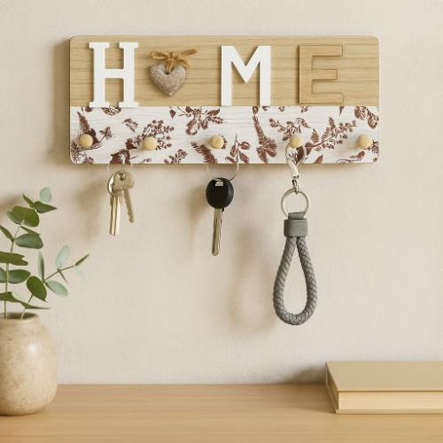 علاقة مفاتيح خشبية بتصميم منزلي