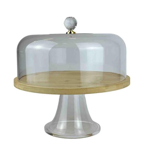 حامل كيك زجاجي بقاعدة مرتفعة وغطاء شفاف بكرة كريست...