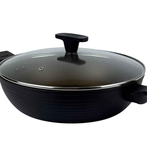 مقلاة عميقة بغطاء زجاجي -اسود