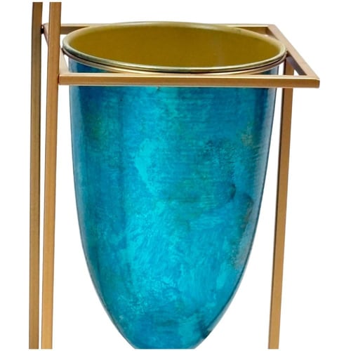 طقم مزهريات ديكوريه مع حامل معدني ذهبي