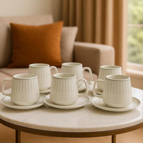 طقم فناجين قهوة سيراميك بخطوط أنيقة – 6 قطع