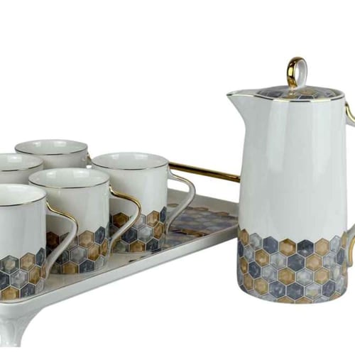 طقم تقديم خزفي فاخر بنقشة خلية النحل