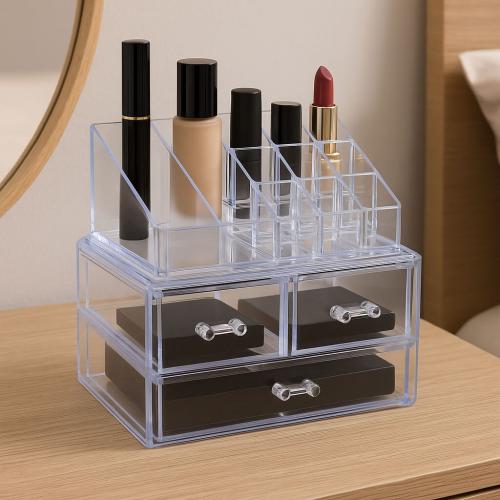 منظم مكياج أكريليك شفاف متعدد الأقسام والأدراج