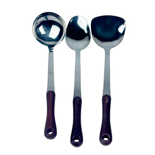 طقم أدوات مطبخ ستانلس ستيل بمقابض خشبية – 6 قطع مع...