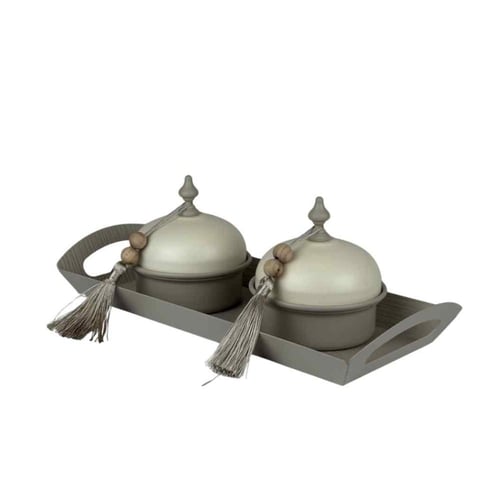 طقم تقديم بـغطاين مع صينية حديد– تصميم أنيق