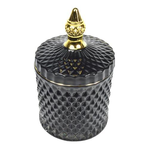 علبة تخزين زجاجية فاخرة بنقوش بارزة وغطاء ذهبي