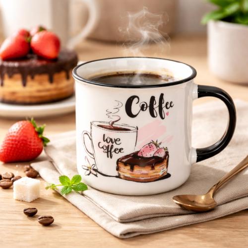 كوب قهوة سيراميك بتصميم Coffee مع مقبض اسود
