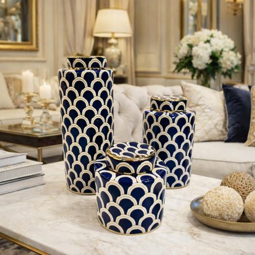 طقم فازات سيراميك بنقشة القوس الكلاسيكية – 3 قطع