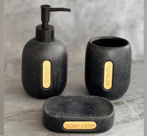 طقم إكسسوارات حمام من 3 قطع – لون اسود مطفي