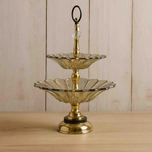 حامل تقديم زجاجي دورين بقاعدة ذهبية فاخرة