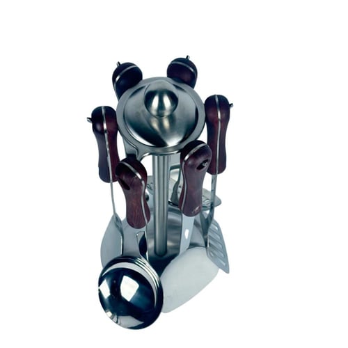 طقم أدوات مطبخ ستانلس ستيل بمقابض خشبية – 6 قطع مع...