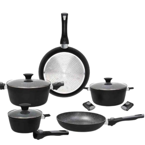 طقم قدور توقنانا الإيطالي – 8 قطع جرانيت بمقابض قا...