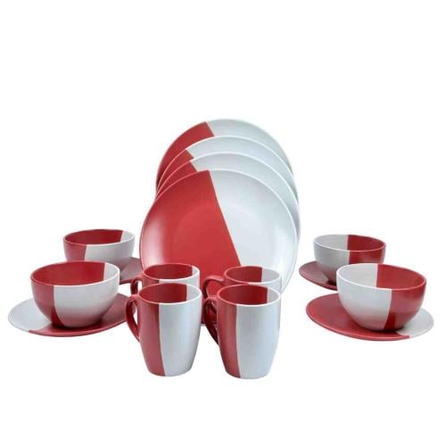 طقم سفرة سيراميك مكون من 16 قطعة بتصميم ثنائي اللو...