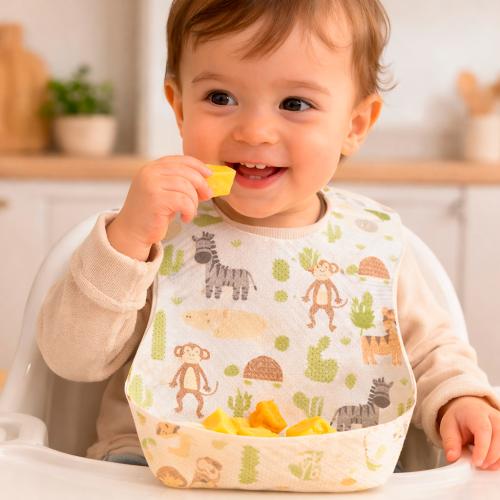 مريلة اطفال مع جيب لتجميع الطعام