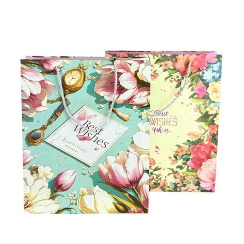 أكياس هدايا بطبعات زهرية "Best Wishes"