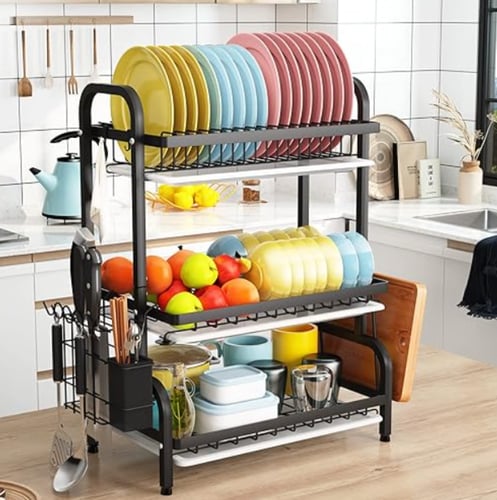 رف تجفيف إيزي لايف ثلاثي الطبقات الأسود