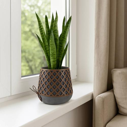 أصيص زرع سيراميك بتصميم شبكي أنيق – حجم صغير