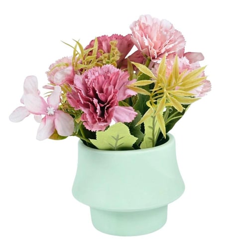 مجموعة زهور صناعية بتصميم واقعي، مرتّبة داخل فازة...