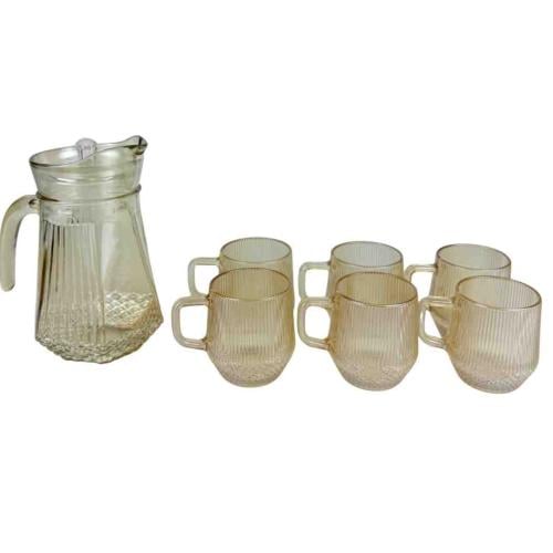 طقم عصير زجاجي فاخر بلون كهرماني