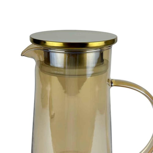 إبريق زجاجي شفاف بغطاء ذهبي – تصميم عصري أنيق