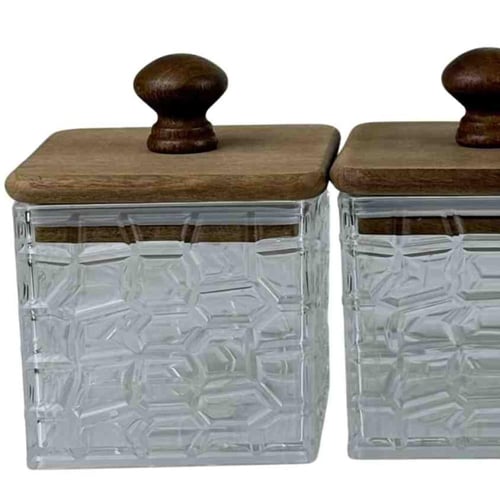 طقم برطمانات زجاجية بغطاء خشبي – 3 قطع