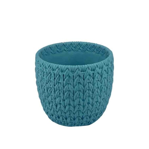 أصيص زرع سيراميكي بنقشة قماش محبوك - حجم صغير