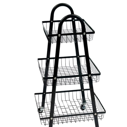 عربة تخزين معدنية بثلاثة رفوف وعجلات