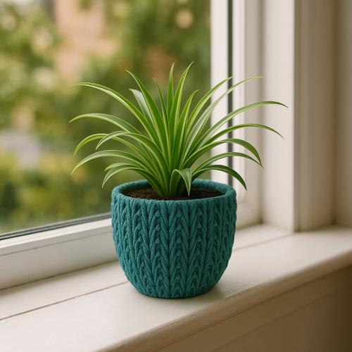 أصيص زرع سيراميكي بنقشة قماش محبوك - حجم صغير