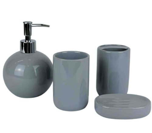 طقم إكسسوارات حمام سيراميك رمادي – 4 قطع