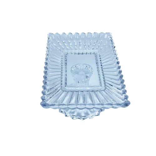 طبق تقديم زجاجي مرتفع مستطيل – تصميم كلاسيكي فاخر