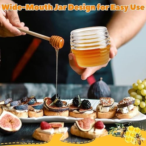 برطمان عسل زجاجي بغطاء وملعقه عسل