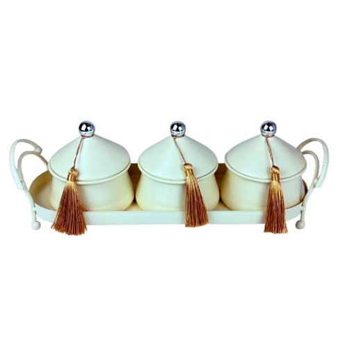 طقم ضيافة بثلاث علب مع صينية معدنية أنيقة