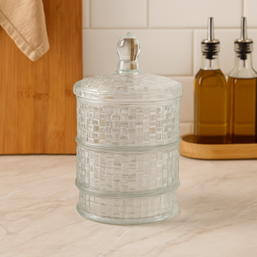 برطمان زجاجي شفاف بطبقتين وغطاء محكم