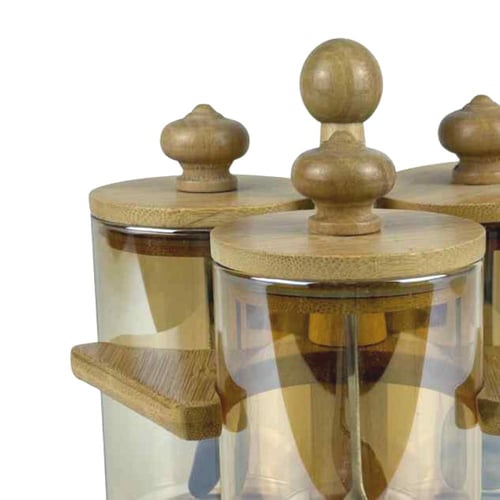 طقم بهارات خشبي بغطاء بني - 4 قطع