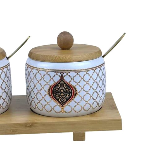 طقم بهارات سيراميك مع قواعد خشبية -3قطع -موديل بال...