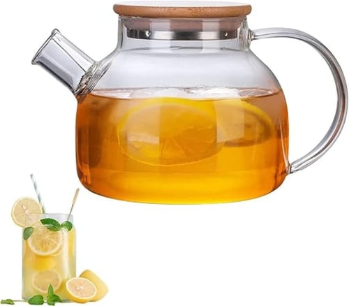 إبريق شاي زجاجي مع غطاء بامبو