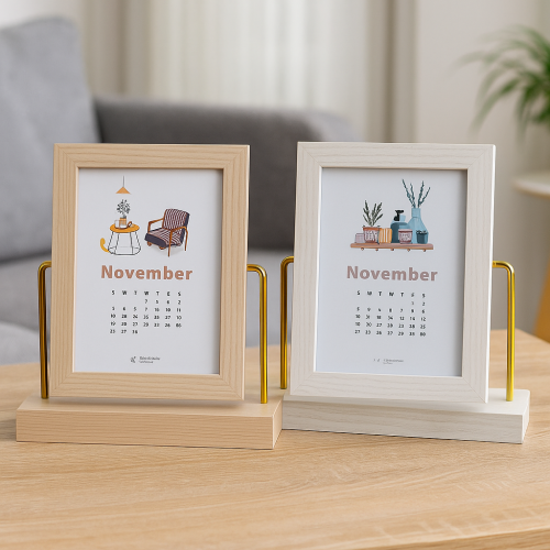 إطار خشبي مع قاعدة للتقويم/الصور