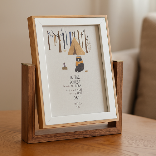 إطار صور خشبي مزود بديكور غابة وبطاقات مطبوعة
